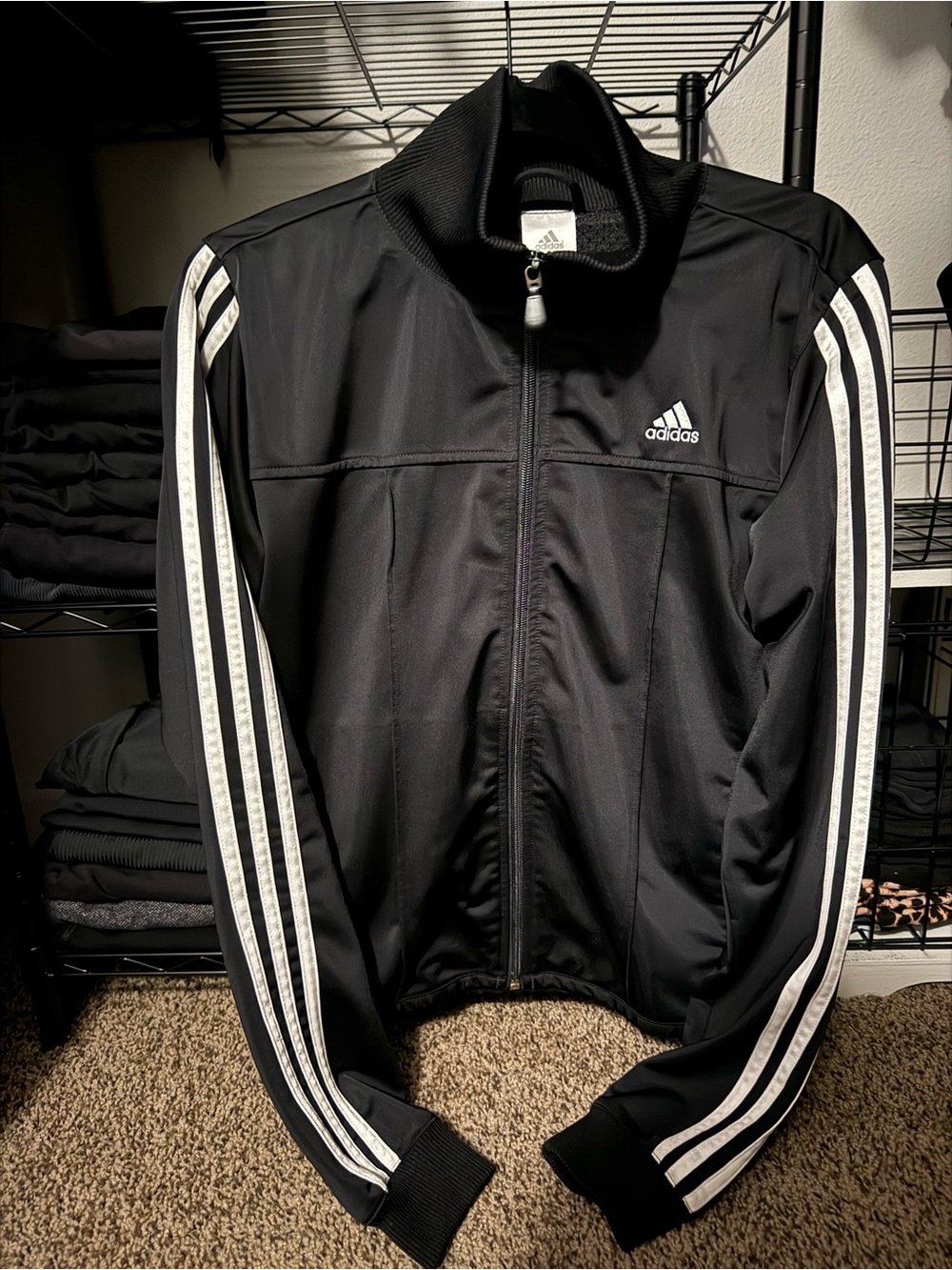 adidas Black Track Jacket with White 3-Stripe